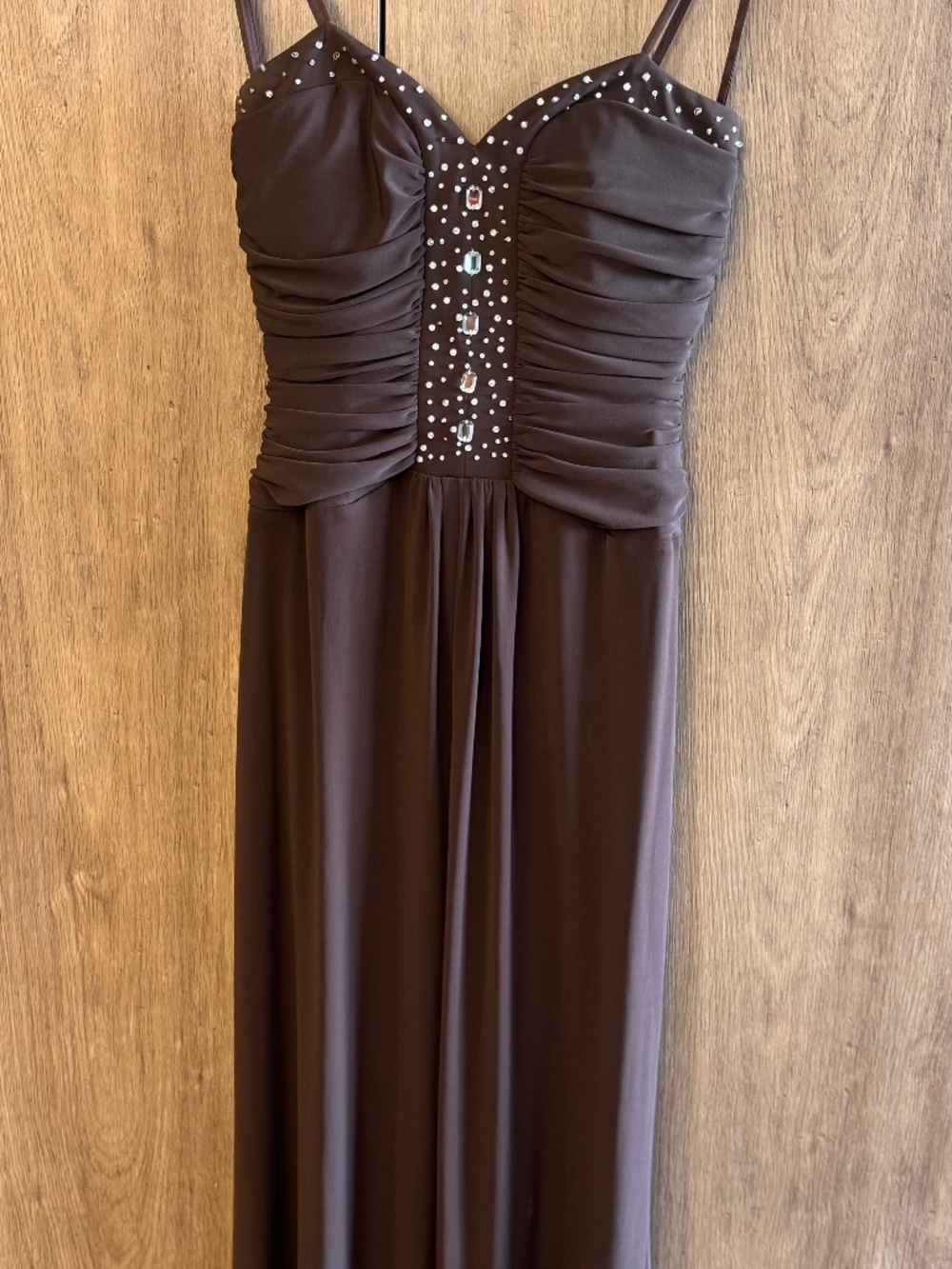 00s BCBG Paris Women’s Espresso Strapless Formal Maxi Rhinestone Prom Dress S